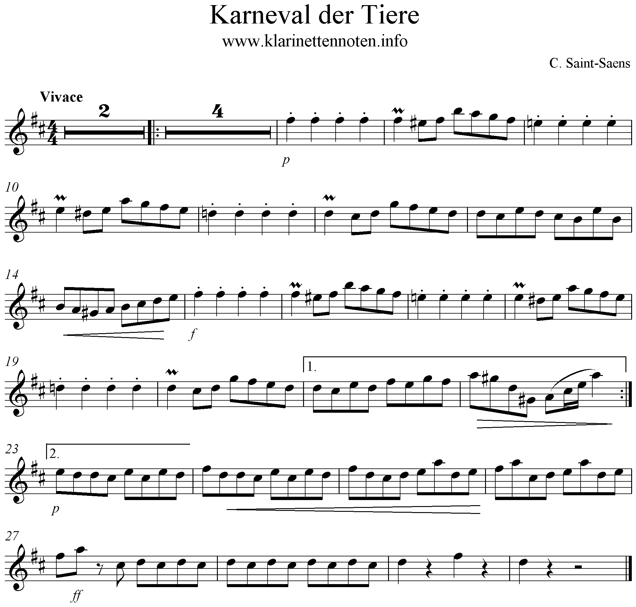 Carnival of The Animals - Clarinet Sheet Music